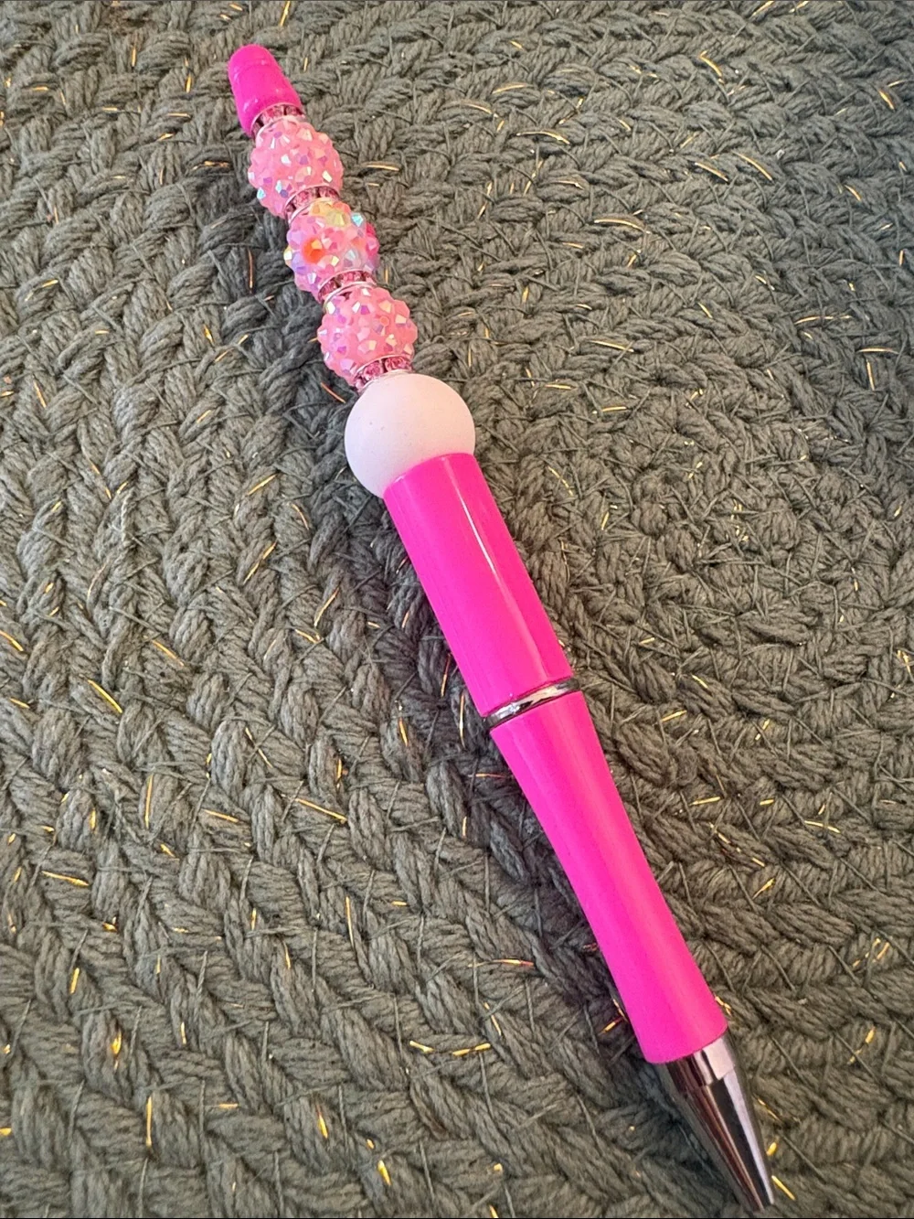 Bright Pink Beaded Retractable Ballpoint Pen